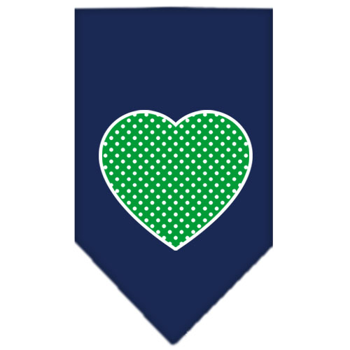 Green Swiss Dot Heart Screen Print Bandana Navy Blue Small